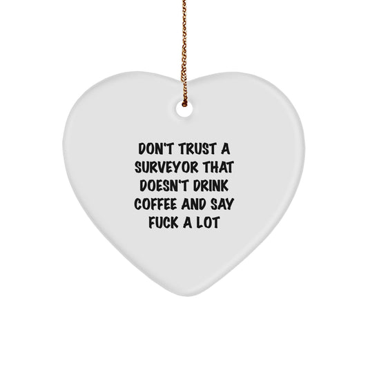 Funny Gifts from Men for Surveyor, Heart Ornament, Christmas Unique Gifts, Don't Trust A Surveyor That Doesn't Drink Coffee And Say F--k A Lot - Image 1
