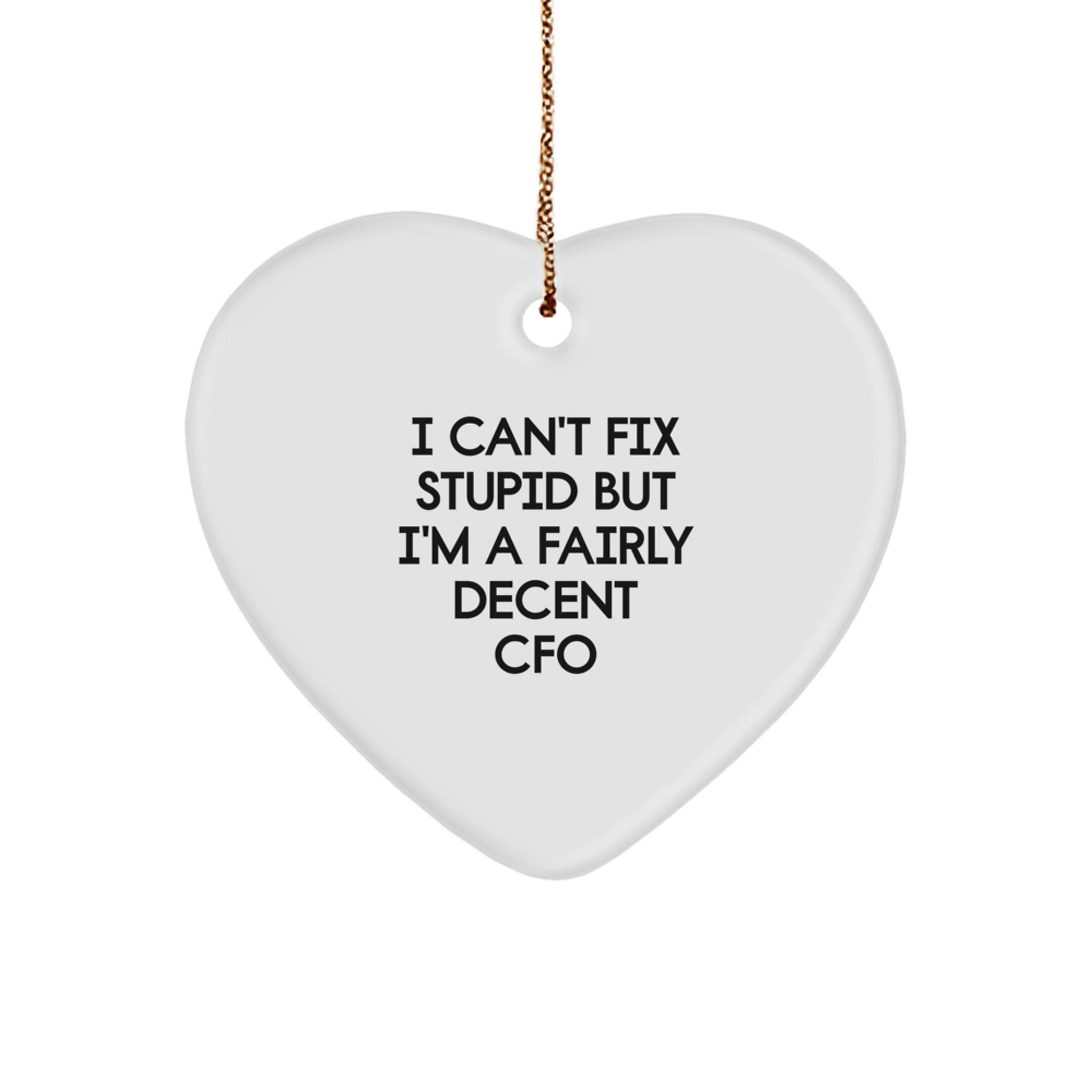Funny CFO Gifts from Men, Women, Friends, Coworkers, Family for CFO Christmas Unique Gifts - 'I Can't Fix Stupid But I'm A Fairly Decent Cfo' Heart Ornament - Image 1