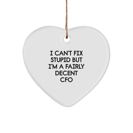 Funny CFO Gifts from Men, Women, Friends, Coworkers, Family for CFO Christmas Unique Gifts - 'I Can't Fix Stupid But I'm A Fairly Decent Cfo' Heart Ornament - Image 1