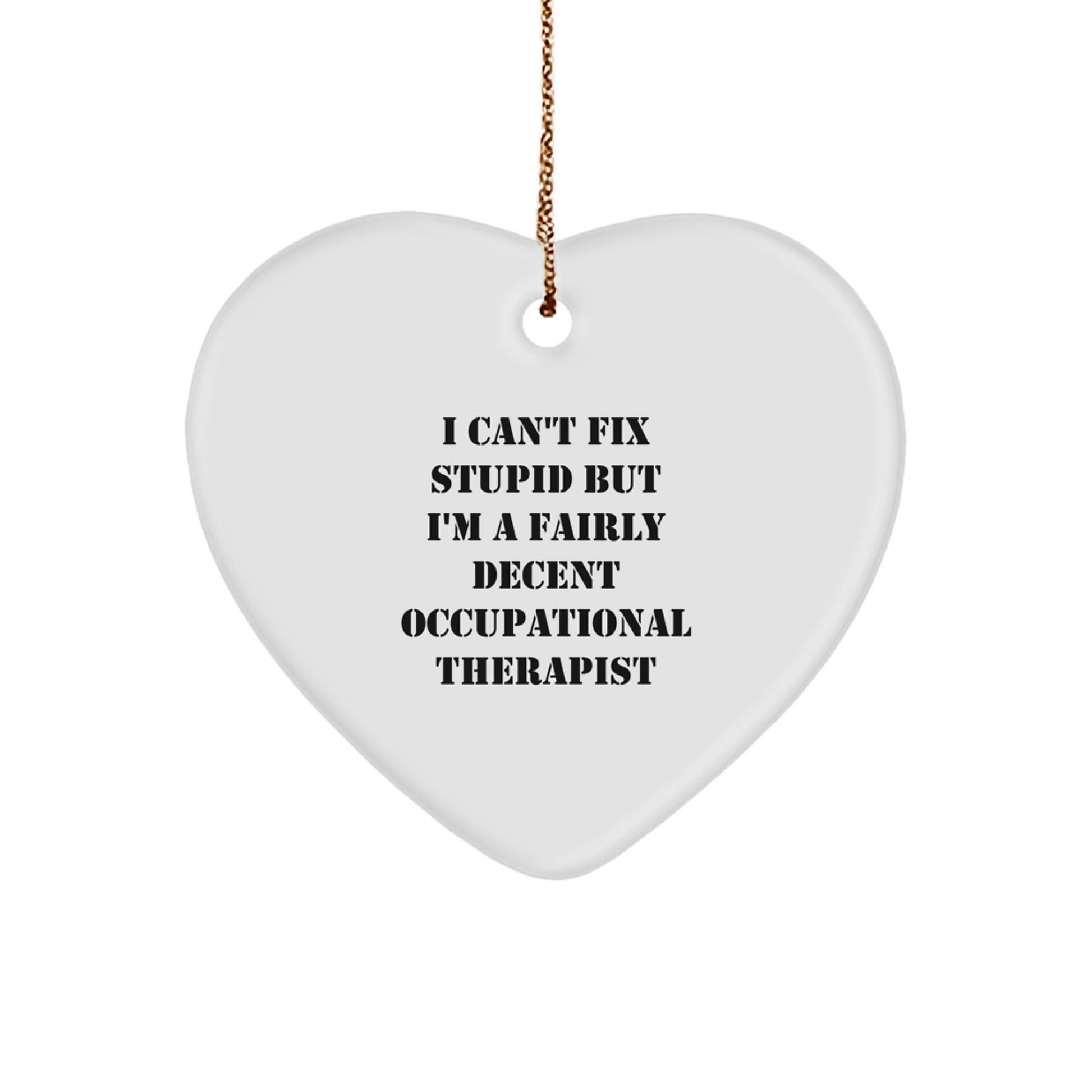 Funny Occupational Therapist Gifts for Her - Cute Heart Ornament with I Can't Fix Stupid Quote, Gifts from Women, Unique Christmas Memorable Presents for Occupational Therapist Friends - Image 1