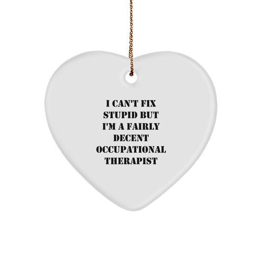 Funny Occupational Therapist Gifts for Her - Cute Heart Ornament with I Can't Fix Stupid Quote, Gifts from Women, Unique Christmas Memorable Presents for Occupational Therapist Friends - Image 1