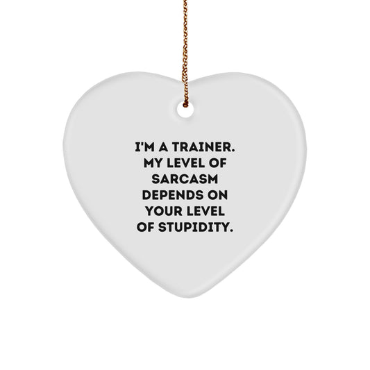 Funny Trainer Heart Ornament Gifts from Men, Women, or Coworkers to Trainer, Friends, or Family - 'I'm A Trainer. My Level Of Sarcasm Depends On Your Level Of Stupidity.' - Image 1