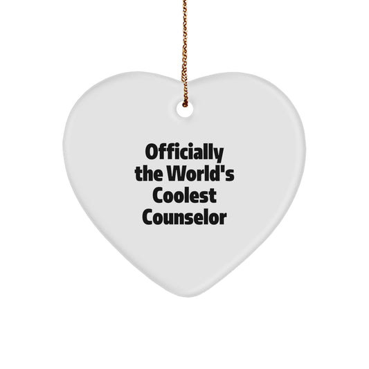 Funny Counselor Gifts from Family for Men, Heart Ornament 'Officially The World's Coolest Counselor' at Christmas Unique Gifts - Image 1
