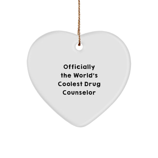 Funny Drug Counselor Gifts from Friends - Officially The World's Coolest Drug Counselor Heart Ornament for Christmas - Image 1