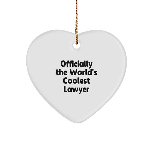 Funny Lawyer Gifts from Men for Lawyer, Officially The 'World's Coolest Lawyer' Heart Ornament, Christmas Unique - Image 1