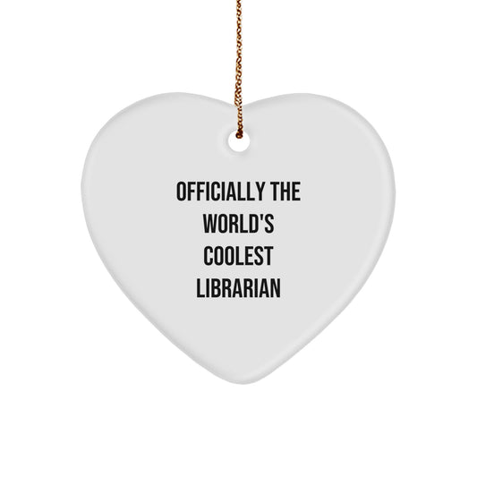 Funny Librarian Gifts from Friends for the World's Coolest Librarian Heart Ornament Christmas Unique Presents - Image 1