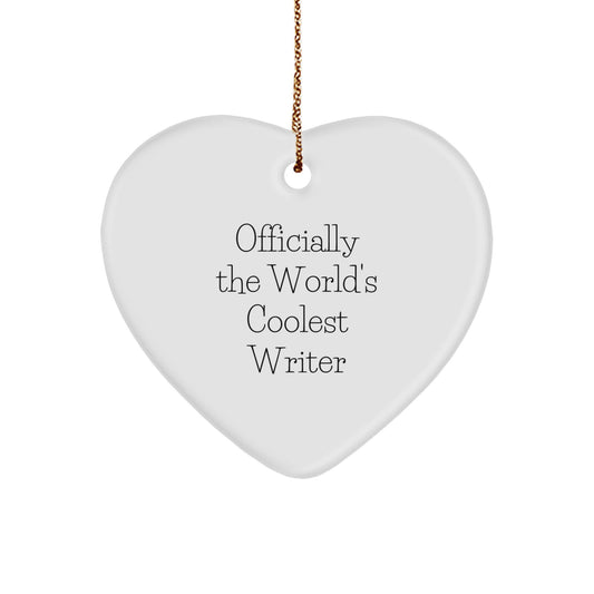 Funny Writer Gifts from Friends for Writers - Officially The World's Coolest Writer White Heart Ornament - Image 1