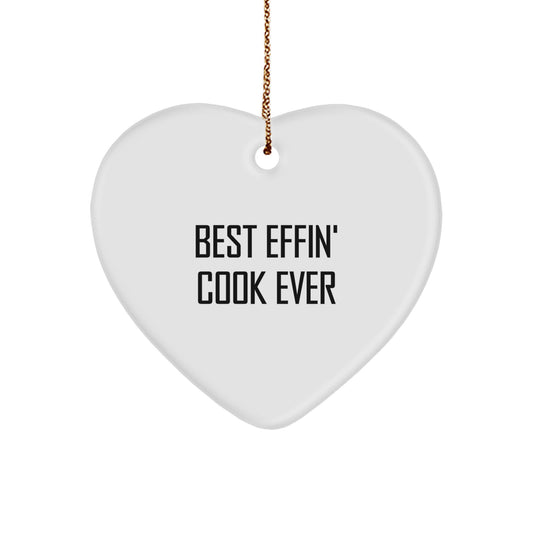 Funny Best Effin' Cook Ever Heart Shaped Ornaments for the Kitchen, Funny Cook Gifts for Men Women Friends Family - Image 1
