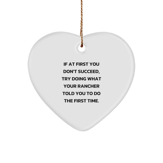 Funny Rancher Gifts from Men to Rancher Friends for Christmas Unique Presents - Heart Ornament with If At First You Don't Succeed Quote - Image 1