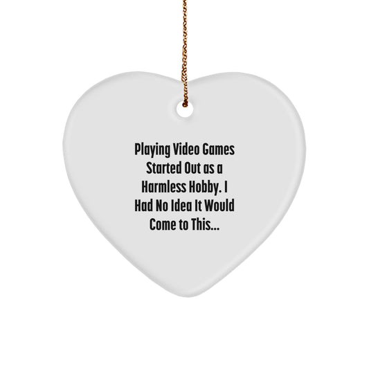 Funny Gaming Heart Ornament Gifts from Friends for Playing Video Games Enthusiasts This Christmas, Heart-Shaped MDF Ornament with Gold Cord, Cute Quote about Gaming Life - Image 1