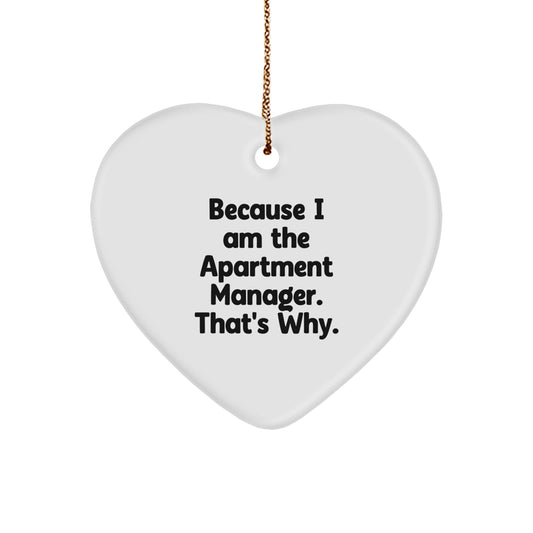 Funny Heart Ornament Gifts from Men to Apartment Manager Friends for Christmas Unique Decorations Because I Am The Apartment Manager That's Why - Image 1