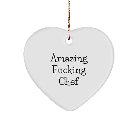 Funny Chef Heart Ornament, Gifts for Chefs from Friends, Men, Women, or Family - Amazing F--king Chef - Unique Christmas Unique Gifts - Image 1