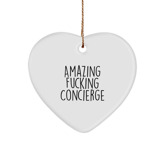 Funny Concierge Heart Ornament Gifts for Men, Gifts from Friends to Concierge, 'Amazing F--king Concierge', Heart Shaped Christmas Unique Gifts - Image 1