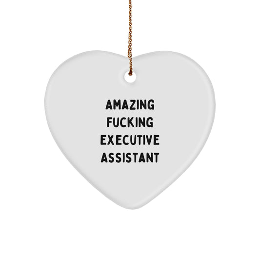 Funny Executive Assistant Gifts for Christmas - Heart Ornament, 'Amazing F--king Executive Assistant' Quote, Gifts from Friends, Coworkers, and Family - Image 1