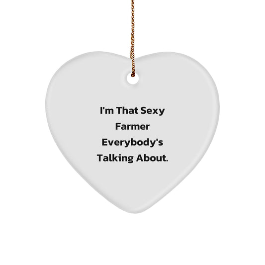 Funny Gifts from Friends to Sexy Farmer Heart Ornament White Heart Shaped MDF Christmas Unique Gifts - Image 1