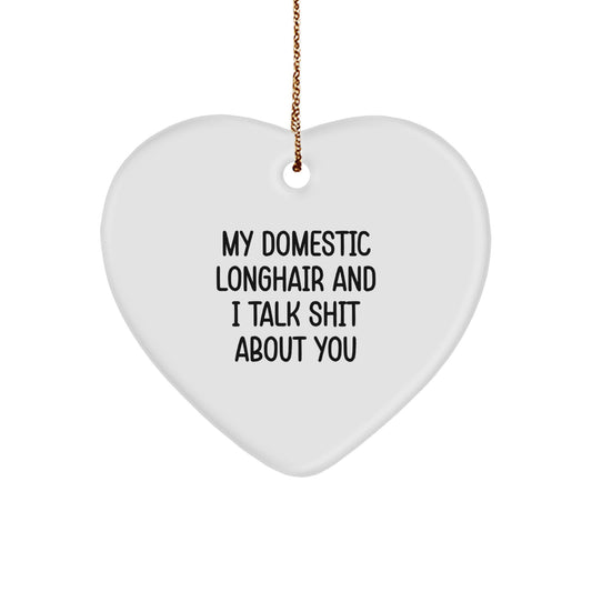 Funny Domestic Longhair Cat Gifts for Christmas - My Domestic Longhair And I Talk Shit About You Heart Ornament Gifts from Family - Image 1