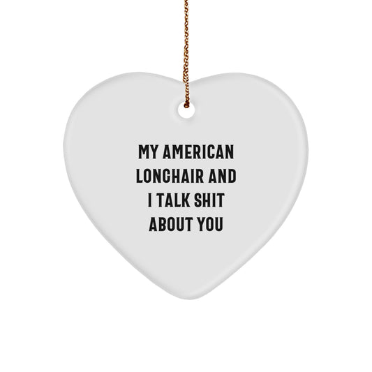 Funny American Longhair Cat Gifts for Family, American Longhair Cat Lover Heart Ornament, My American Longhair And I Talk Shit About You Christmas Unique Gifts from Friends - Image 1