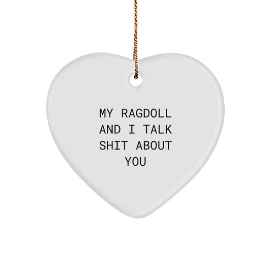 Funny Ragdoll Cat Heart Ornament Gifts for Men and Women from Family to Friends - Heart Shaped with Quirky Quote My Ragdoll And I Talk Shit About You - Image 1