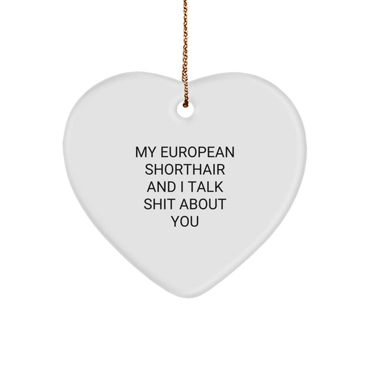 European Shorthair Cat Lover Gifts from Friends Funny Heart Ornament for Christmas Unique Gifts for European Shorthair Cat Owners - Image 1