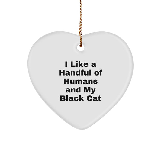 Funny Black Cat Heart Ornament Gifts from Men to Black Cat Lovers - I Like A Handful Of Humans And My Black Cat Christmas Unique Gifts - Image 1