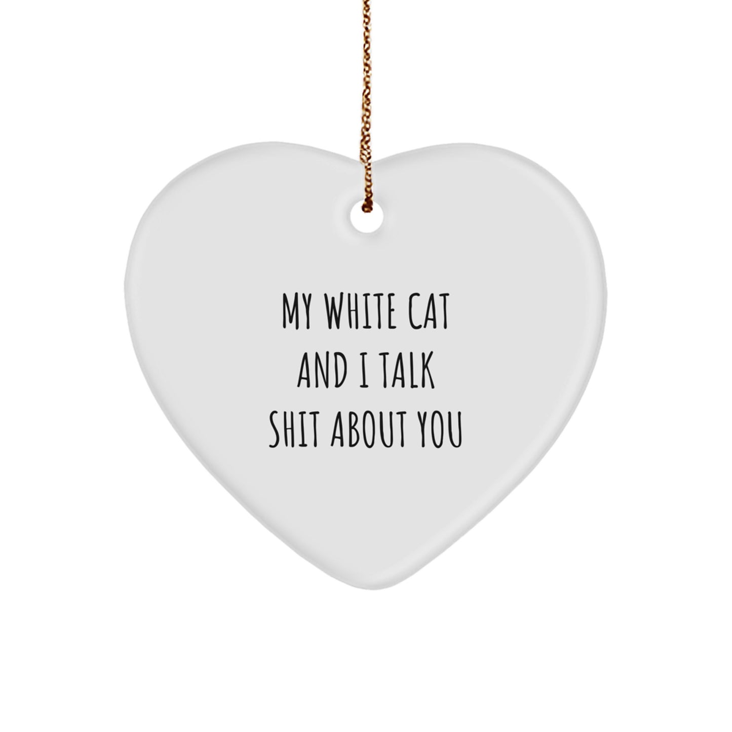 Funny White Cat Gifts for Men Friends Family, White Cat Heart Ornament Christmas Unique Gifts, Gifts from Friends for White Cat Lover - Image 1