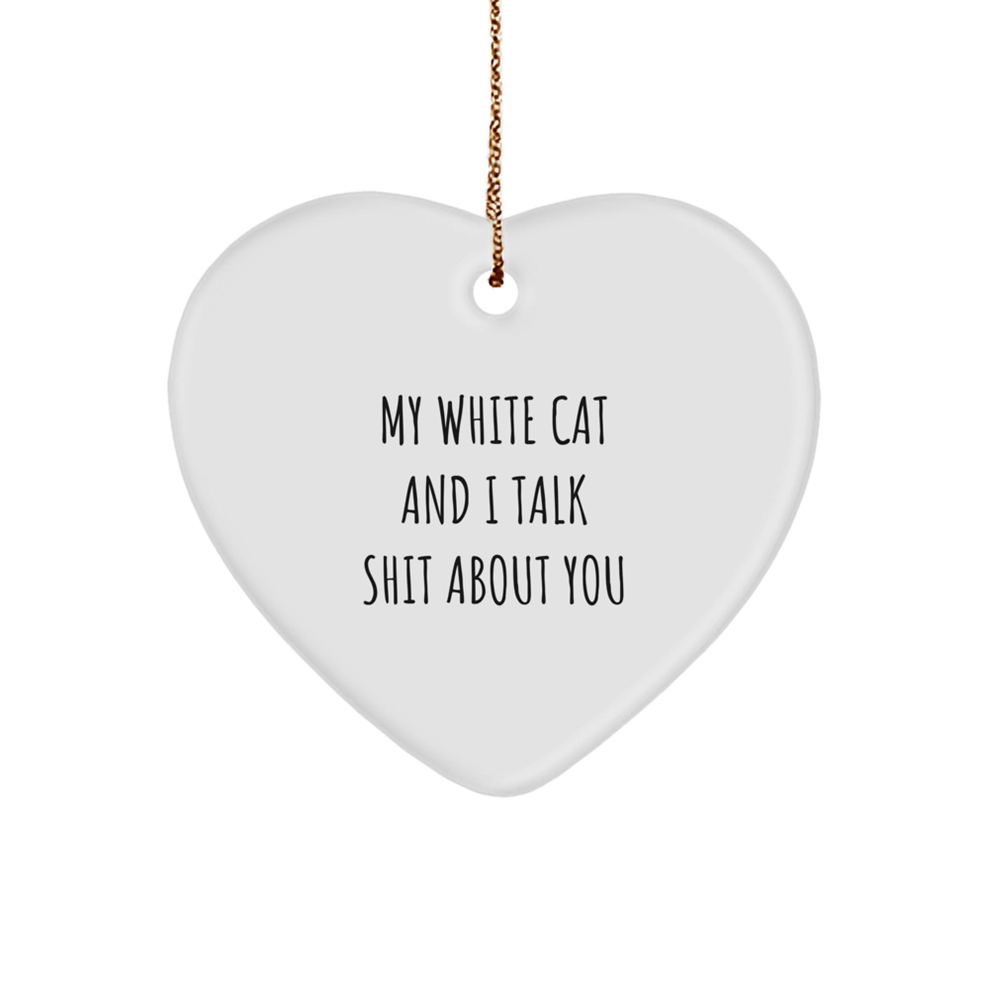 Funny White Cat Gifts for Men Friends Family, White Cat Heart Ornament Christmas Unique Gifts, Gifts from Friends for White Cat Lover - Image 1