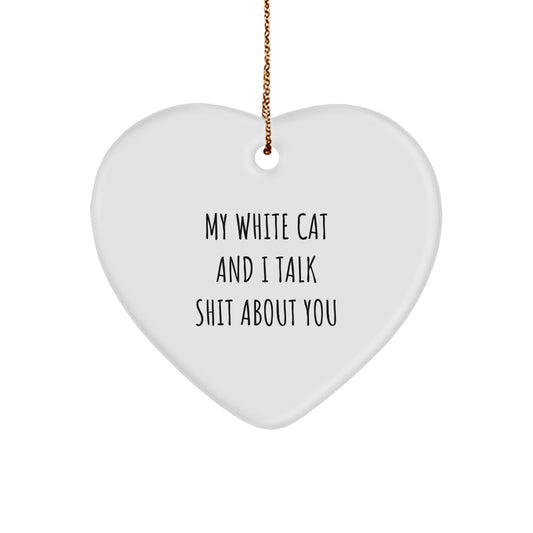 Funny White Cat Gifts for Men Friends Family, White Cat Heart Ornament Christmas Unique Gifts, Gifts from Friends for White Cat Lover - Image 1