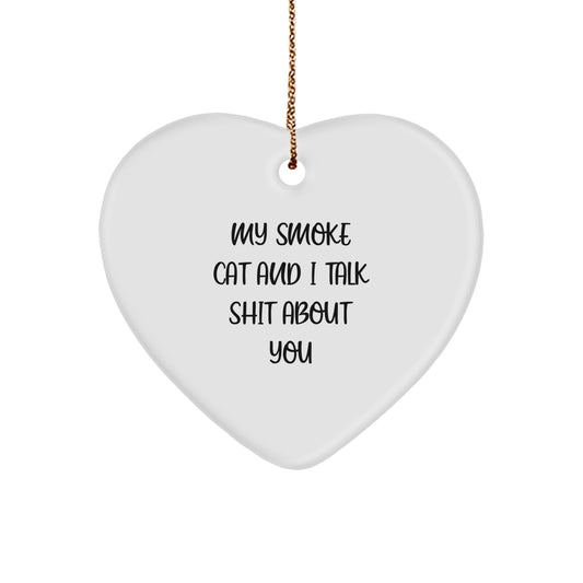 Funny Smoke Cat Heart Ornament Gifts from Men to Best Friends on Christmas - Image 1