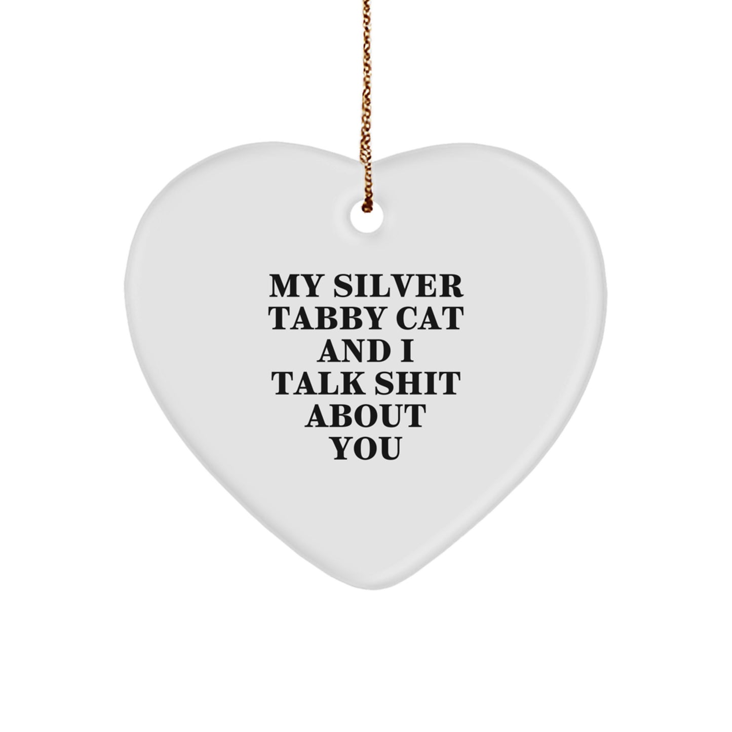 Funny Silver Tabby Cat Heart Ornament Gifts from Friends, Family, or Coworkers for Christmas Unique Gifts - Image 1