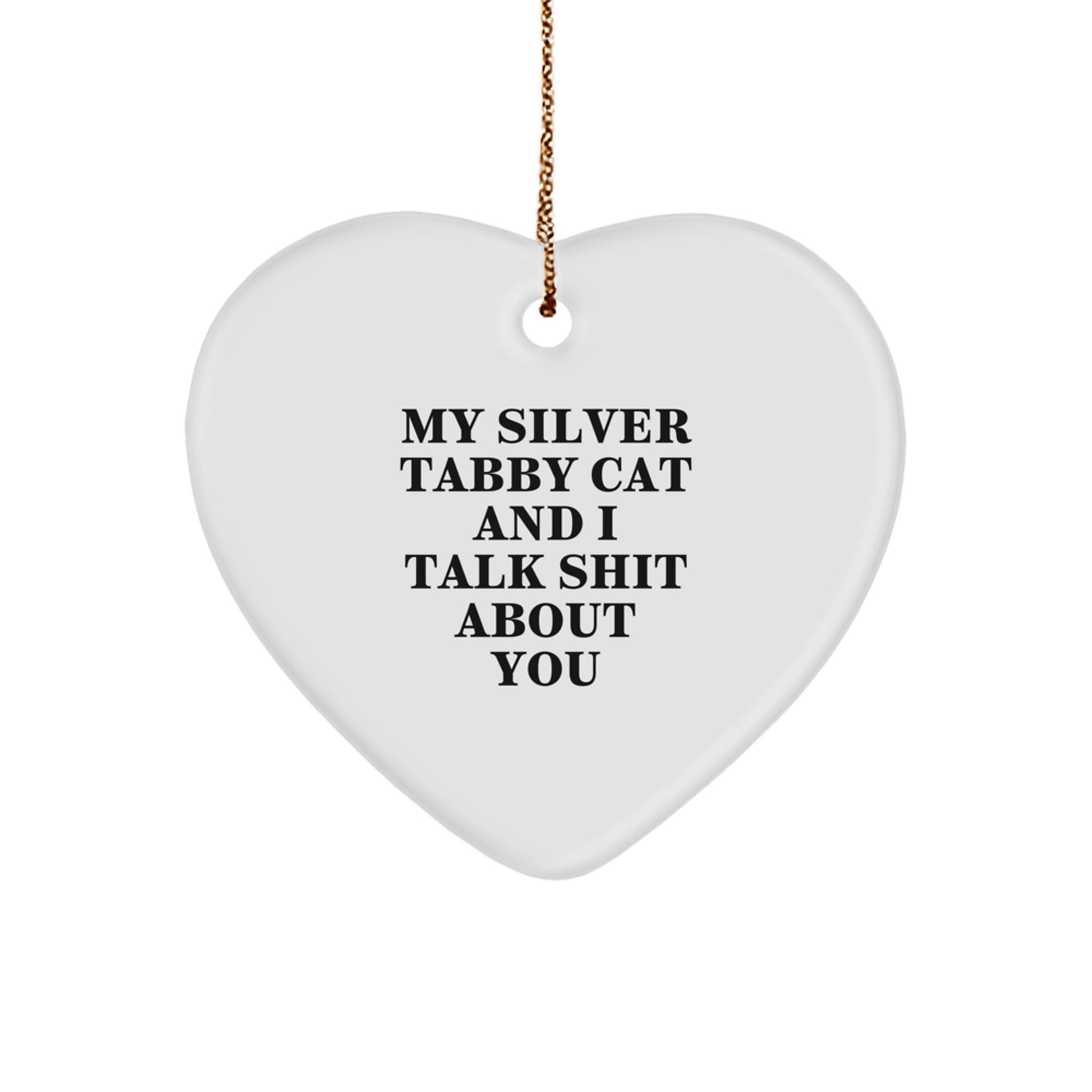 Funny Silver Tabby Cat Heart Ornament Gifts from Friends, Family, or Coworkers for Christmas Unique Gifts - Image 1