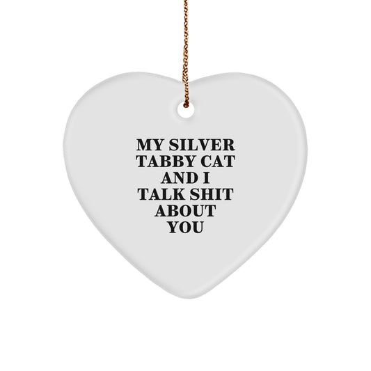 Funny Silver Tabby Cat Heart Ornament Gifts from Friends, Family, or Coworkers for Christmas Unique Gifts - Image 1