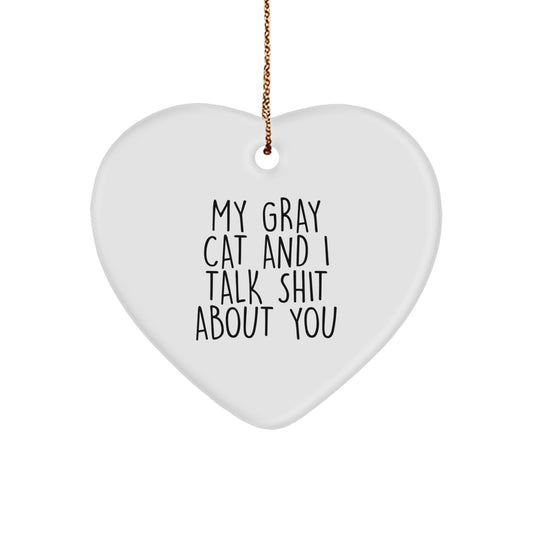 Funny Gray Cat Gifts from Men to Friends Funny Heart Ornament for Gray Cat Lover's Christmas Unique Gifts - Image 1