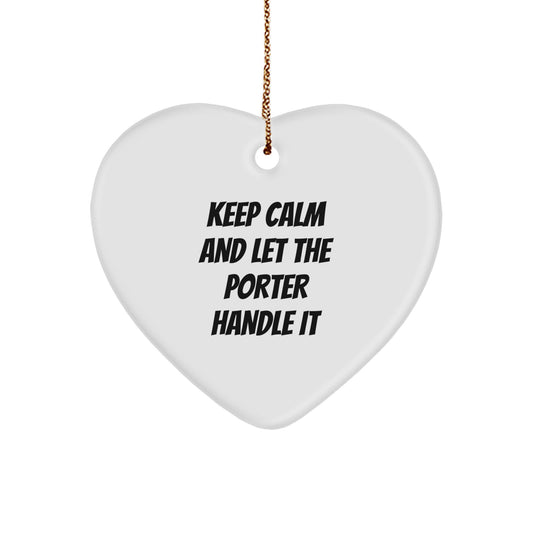Funny Porter Heart Ornament Gifts from Friends or Family Members for Porter, Christmas Unique Gifts, Heart Shaped, White, Sublimation Prints, Gold Cord - Image 1