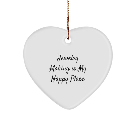 Jewelry Making Gifts for Friends, Family, or Coworkers - White Heart Ornament with Funny Quote 'Jewelry Making Is My Happy Place' - Christmas Unique - Image 1