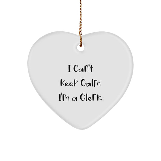 Funny Gifts from Friends for Clerks - Heart Ornament, 'I Can't Keep Calm I'm A Clerk' Christmas Unique - Image 1