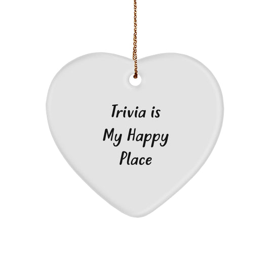 Trivia Lovers' Favorite Heart Ornament, 'Trivia Is My Happy Place' Christmas Unique Gift for Family and Friends, Trivia Enthusiasts' Delight - Image 1