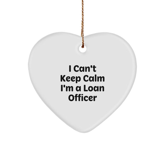 Funny Loan Officer Gifts from Friends and Family, Christmas Unique Gifts for Loan Officer, 'I Can't Keep Calm I'm A Loan Officer' Heart Ornament - Image 1