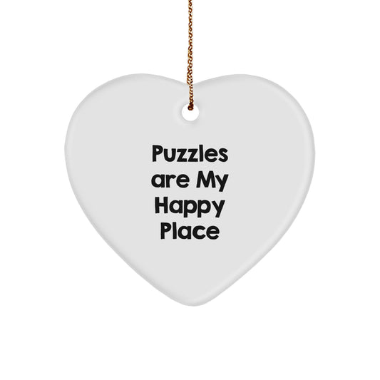 Funny Puzzles Lover Gifts from Family for Puzzles Enthusiasts, Heart Ornament for Christmas Unique Gifts, Puzzles Are My Happy Place - Image 1