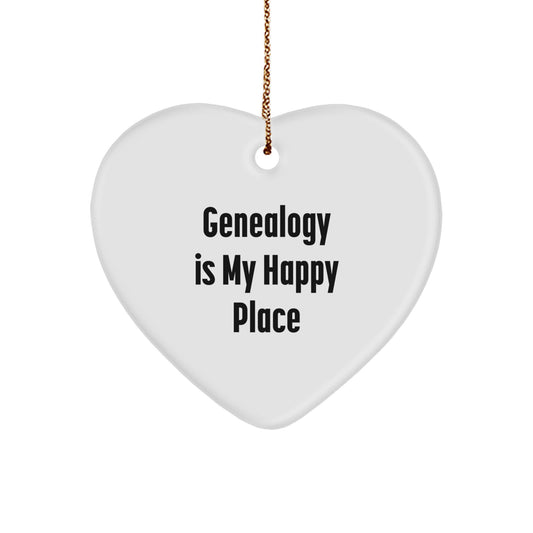 Genealogy Gifts from Family, Unique Heart Ornament, 'Genealogy Is My Happy Place' Christmas Decorations - Image 1