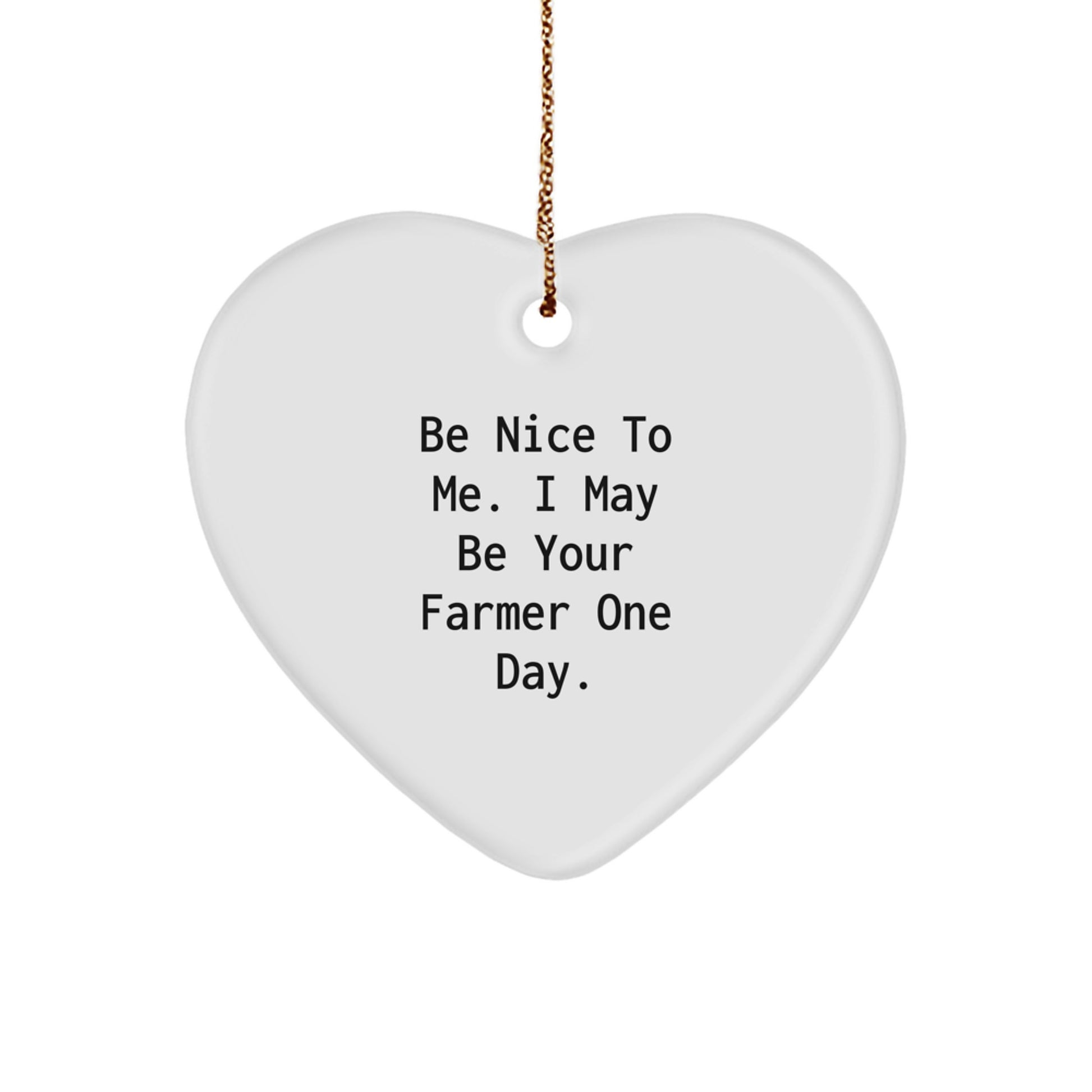 Funny Farmer Christmas Unique Gifts from Family to Friends Heart Ornament - 'Be Nice To Me I May Be Your Farmer One Day' - Unique Present for Men Women Coworkers - Image 1