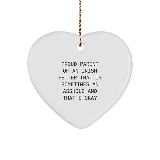 Funny Irish Setter Dog Christmas Unique Gifts from Friends for Men, 'Proud Parent' Heart Ornament - Image 1