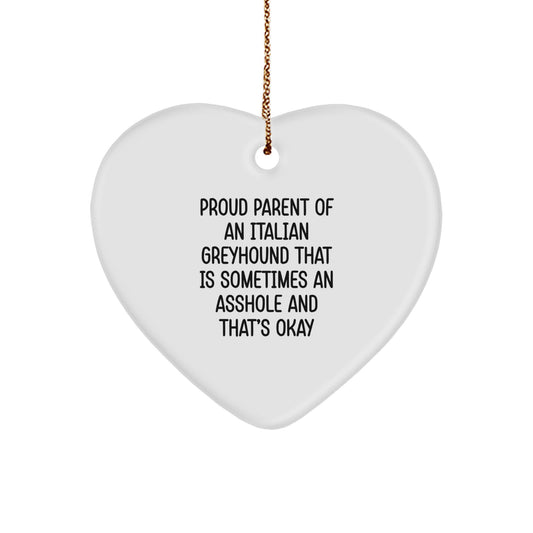 Funny Italian Greyhound Dog Gifts for Proud Parents, Christmas Unique Heart Ornaments for Italian Greyhound Dog Owners - Image 1