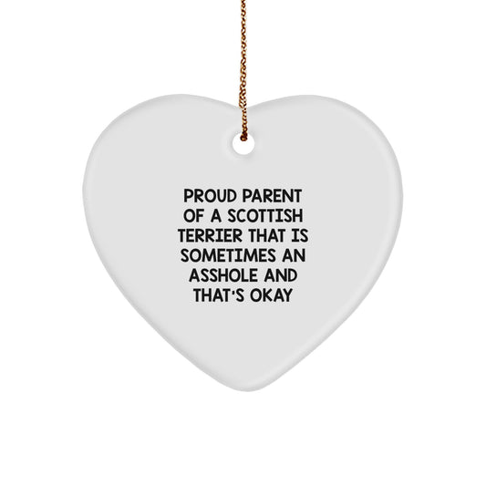 Funny Scottish Terrier Dog Heart Ornament Gifts for Men, Women, and Friends, Gifts from Mom, Dad, Grandparents, or Friends, Proud Parent Quotes - Image 1
