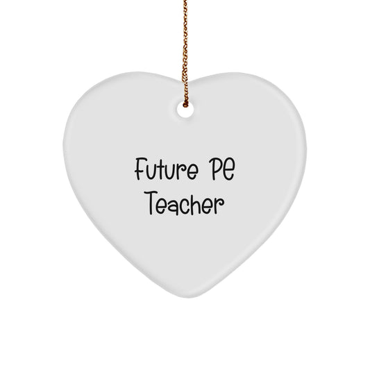 Funny Quotes for Future PE Teacher Christmas Unique Gifts from Friends to Men, Women, Family - Heart Ornament - Inspirational PE Teacher Heart Shape with Gold Cord - Image 1