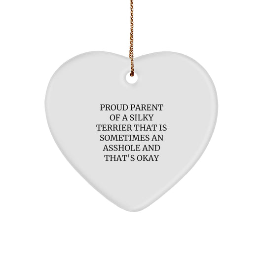 Funny Silky Terrier Dog Heart Ornament Gifts for Proud Parents, Christmas Unique Gifts for Men, Women, Friends, Family - Image 1