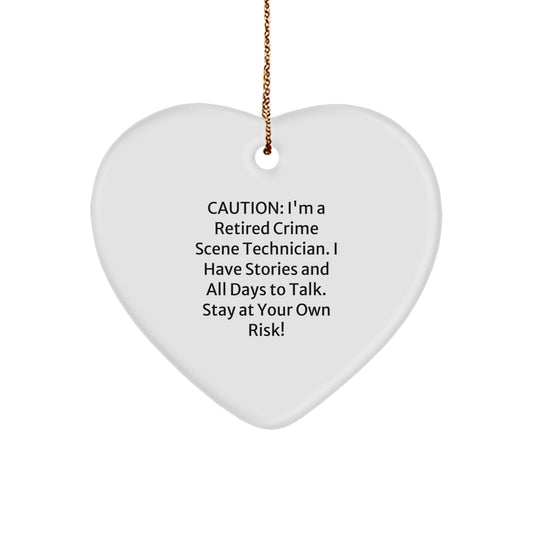 Crime Scene Technician Heart Ornament Gifts from Friends - 'Caution, I'm A Retired Crime Scene Technician...' - Unique Christmas Ornaments for Men and Women - Image 1