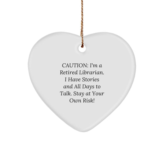 Funny Librarian Gifts from Friends, Heart Ornament with Caution Quote, Christmas Unique Gifts for Librarian - Image 1