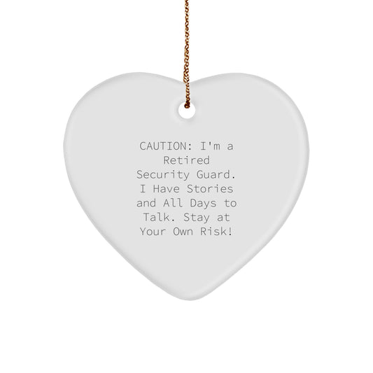 Funny Security Guard Heart Ornament, Gift from Men to Family, Perfect for Christmas Unique Gifts, Caution: 'I'm A Retired Security Guard...' - Image 1