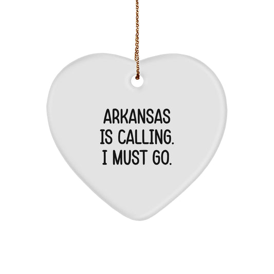 Funny Arkansas Heart Ornament Gifts from Men to Women Friends Family - 'Arkansas Is Calling. I Must Go.' Christmas Unique Gifts - Image 1