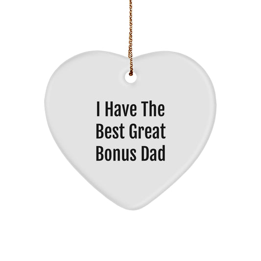 Funny Bonus Dad Gifts - Heart Ornament, Great Christmas Unique Gifts for Bonus Dad, Gifts from Family to Bonus Dad - Image 1
